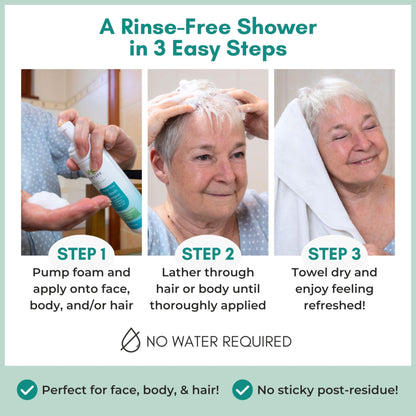 Nurture Rinse Free Body Wash & Shampoo w/Aloe | Hospital Grade Hair & Body Waterless Cleansing Foam | Women, Camping, Elderly & Hospital Patients | Shower Bath & Hand Soap for Sensitive Skin