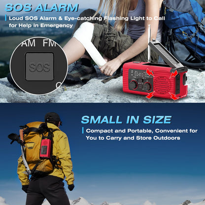 [2024 Newest] NOAA Emergency Weather Radio, 4000mAh Weather Alert Radio Solar Charging, Hand Crank & USB Charged, AM/FM Radio with LED Flashlight, Reading Lamp, SOS Alarm, Headphone Jack for Outdoor