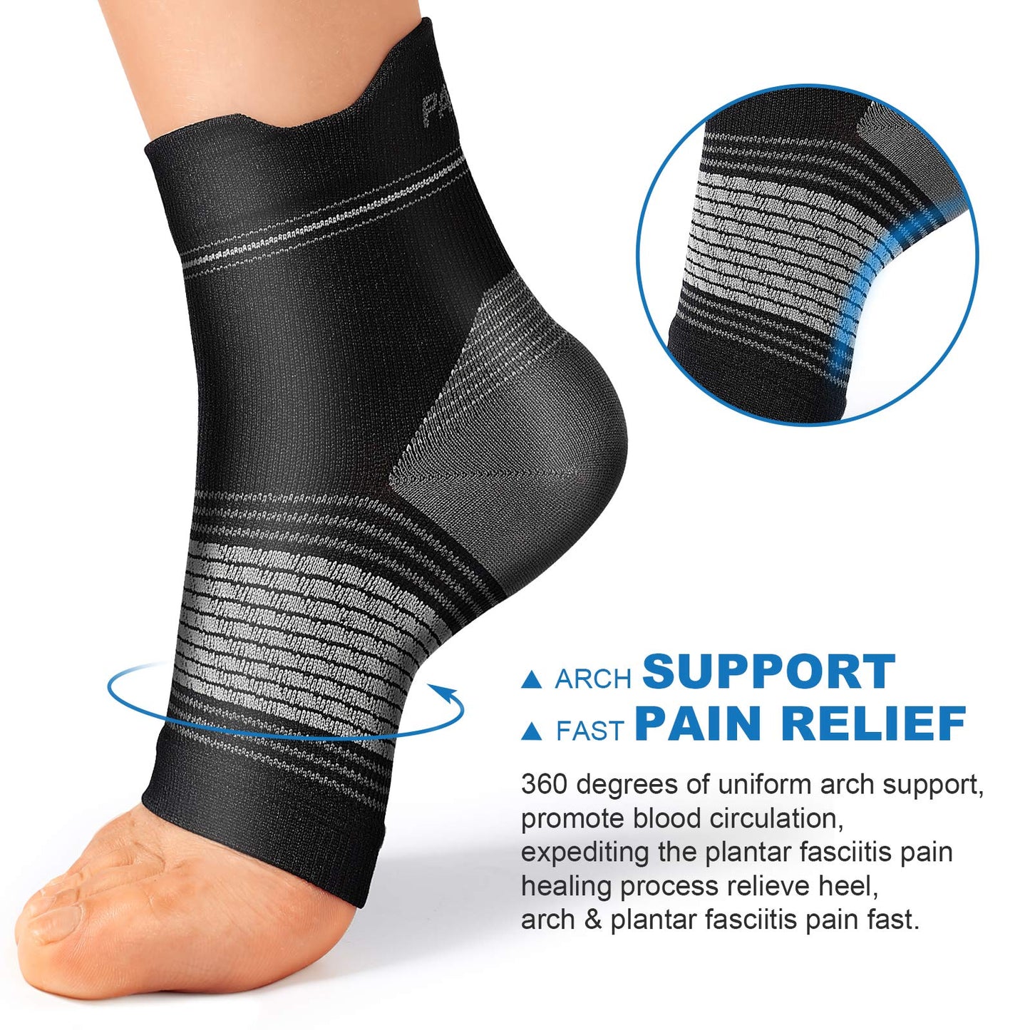 Plantar Fasciitis Sock (6 Pairs) for Men and Women, Compression Foot Sleeves with Arch and Ankle Support, Black, X-Large