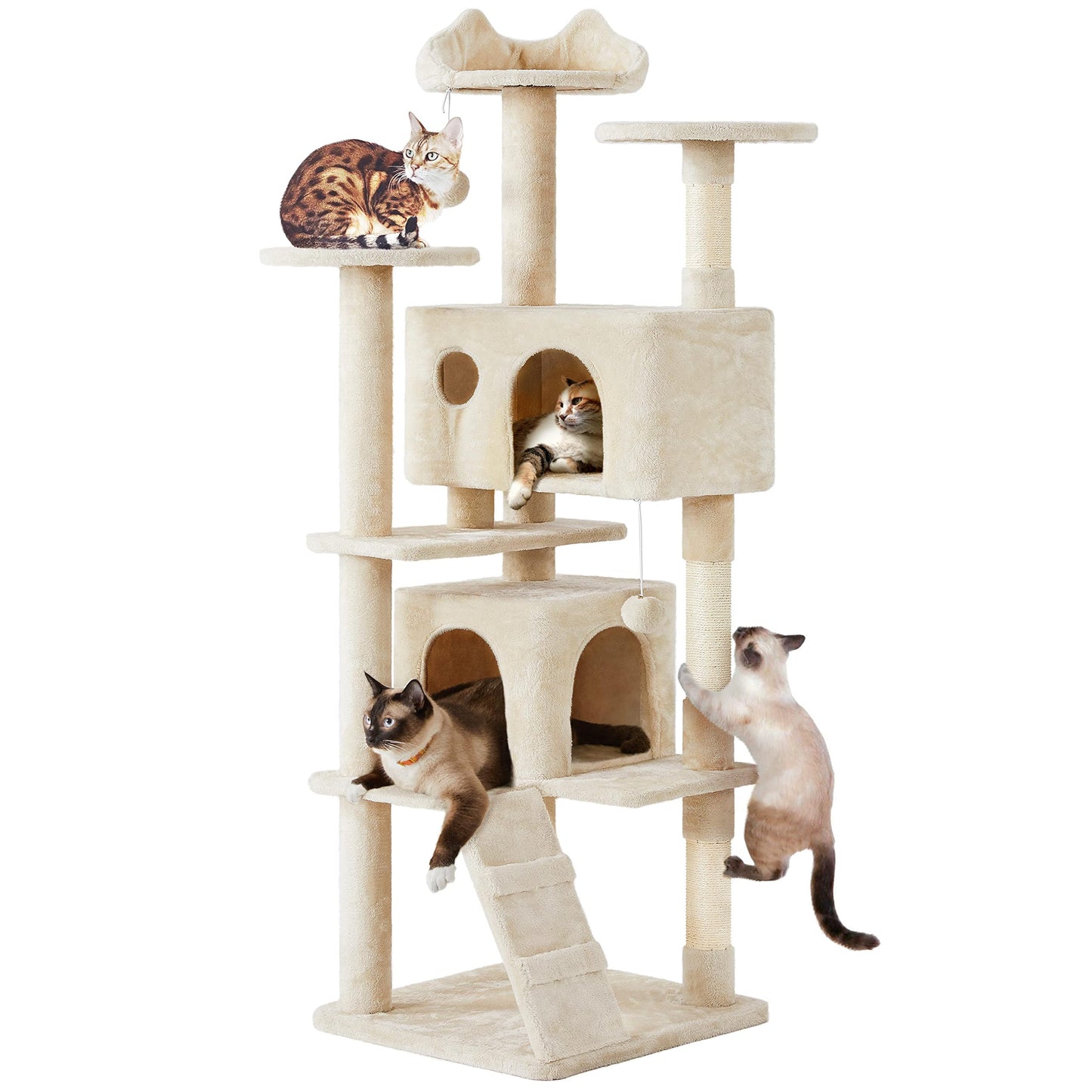 Yaheetech 70in Multi-Level Cat Tree Tall Cat Tower Cat Furniture with Condo, Scratching Posts & Dangling Ball for Indoor Cats Activity Center, Beige