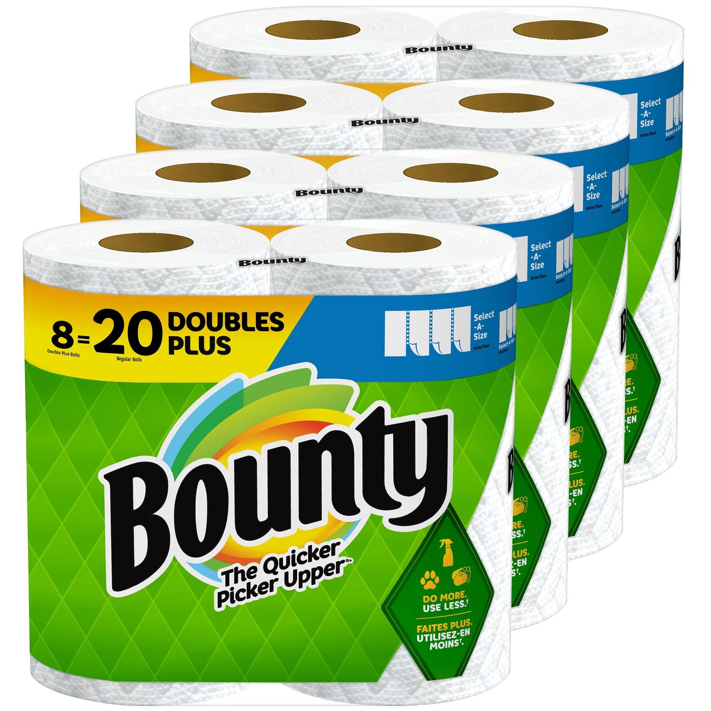 Bounty Select-A-Size Paper Towels, White, 8 Double Plus Rolls = 20 Regular Rolls