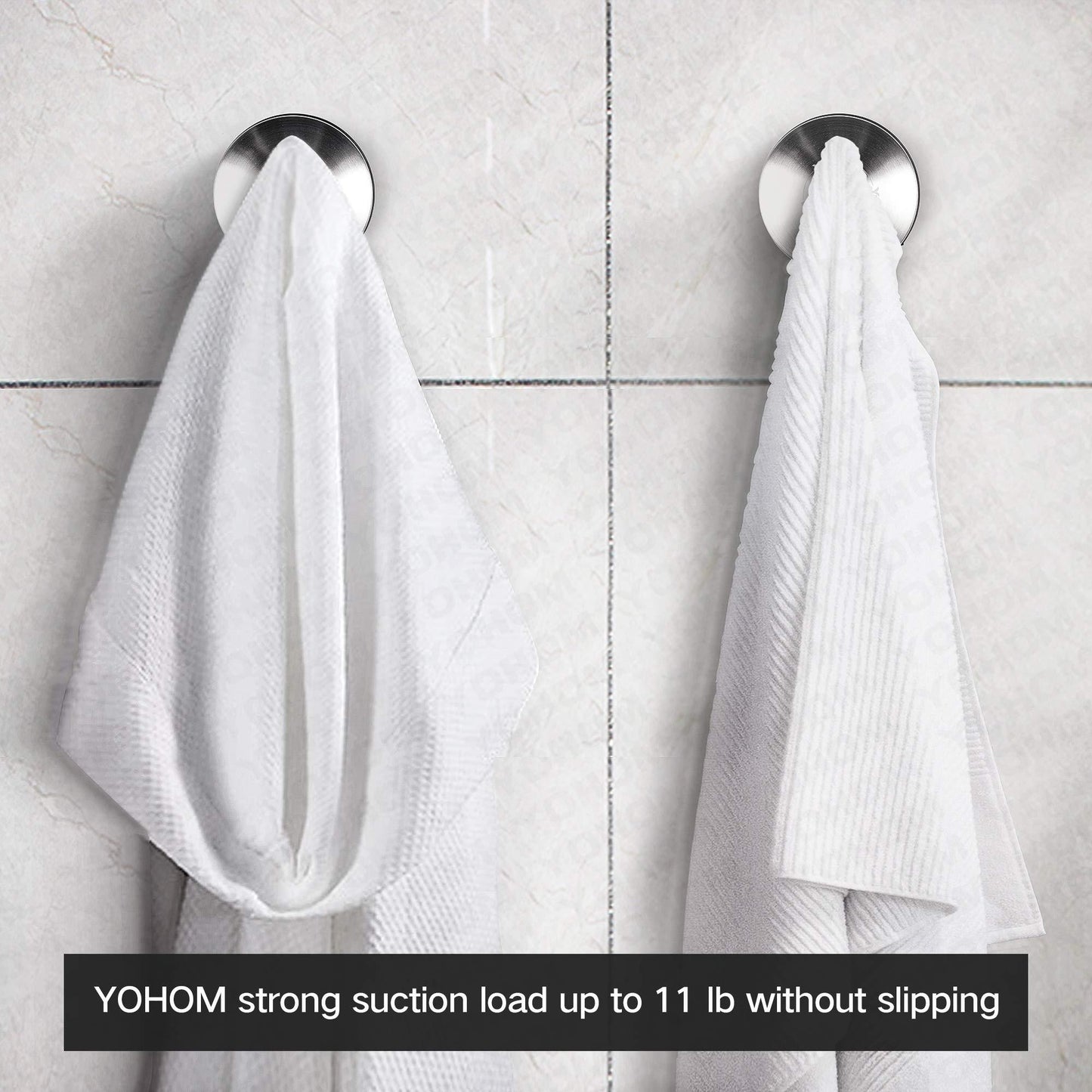 YOHOM Stainless Steel Vacuum Suction Cup Bathroom Shower Holders - Removable Towel Rack, Bathrobe and Loofah Hooks with Brushed Finish