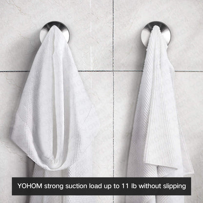 YOHOM Stainless Steel Vacuum Suction Cup Bathroom Shower Holders - Removable Towel Rack, Bathrobe and Loofah Hooks with Brushed Finish