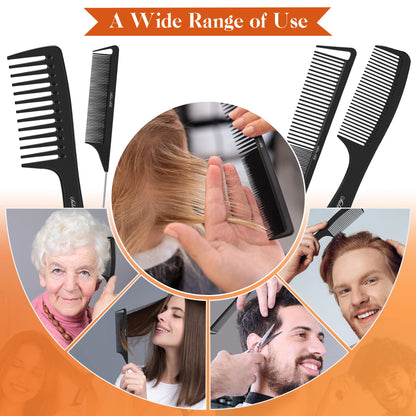 SALONSILK 4PCS Professional Comb Set, Wide Tooth Combs Rat Tail Fine Tooth Hair Comb, Barber Styling Curly Parting Combs Set for Men and Women, Braiding Cutting Combs