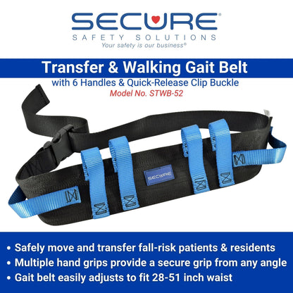 Secure (2 Pack) Transfer Gait Belt with Caregiver Handles and Quick Release Buckle - Elderly Patient Ambulation Walking Belt Nurse Assist