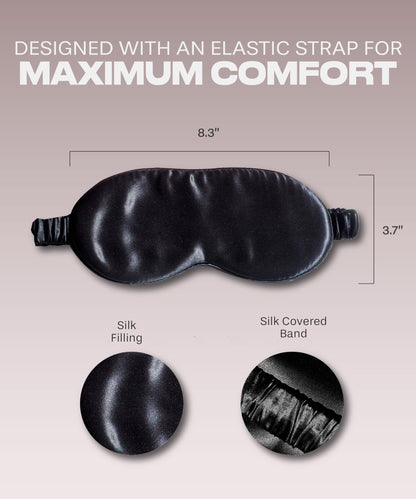 SUNDAYSILKS™ Exclusive Mulberry Silk Sleep Mask | Soft Eye Covers, Blackout Sleeping Mask for Women & Men | Silk Eye Mask for Sleep, Travel, and Relaxation | Antifaz para Dormir [Midnight Black]