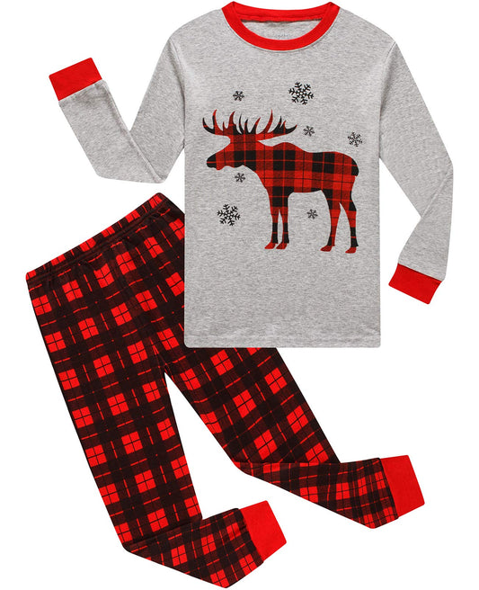 Dolphin&Fish Boys Christmas Reindeer Pajamas Kids Sleepwear Girls Toddler Clothes Style-913Christlulu Size5t Gray