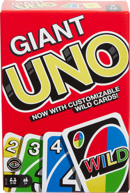 Mattel Games Giant UNO Card Game for Kids, Adults & Family Night, Oversized Cards & Customizable Wild Cards for 2 to 10 Players