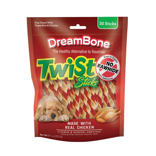 DreamBone Twist Sticks, Made With Real Chicken, Rawhide-Free Chews for Dogs, 50 Count