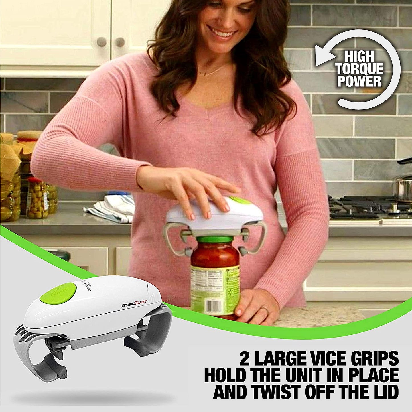 Robotwist Jar Opener, Automatic Jar Opener, Deluxe Model with Improved Torque, Robo Twist Kitchen Gadgets for Home, Electric Handsfree Easy Jar Opener – Works on All Jar Sizes, As Seen on TV