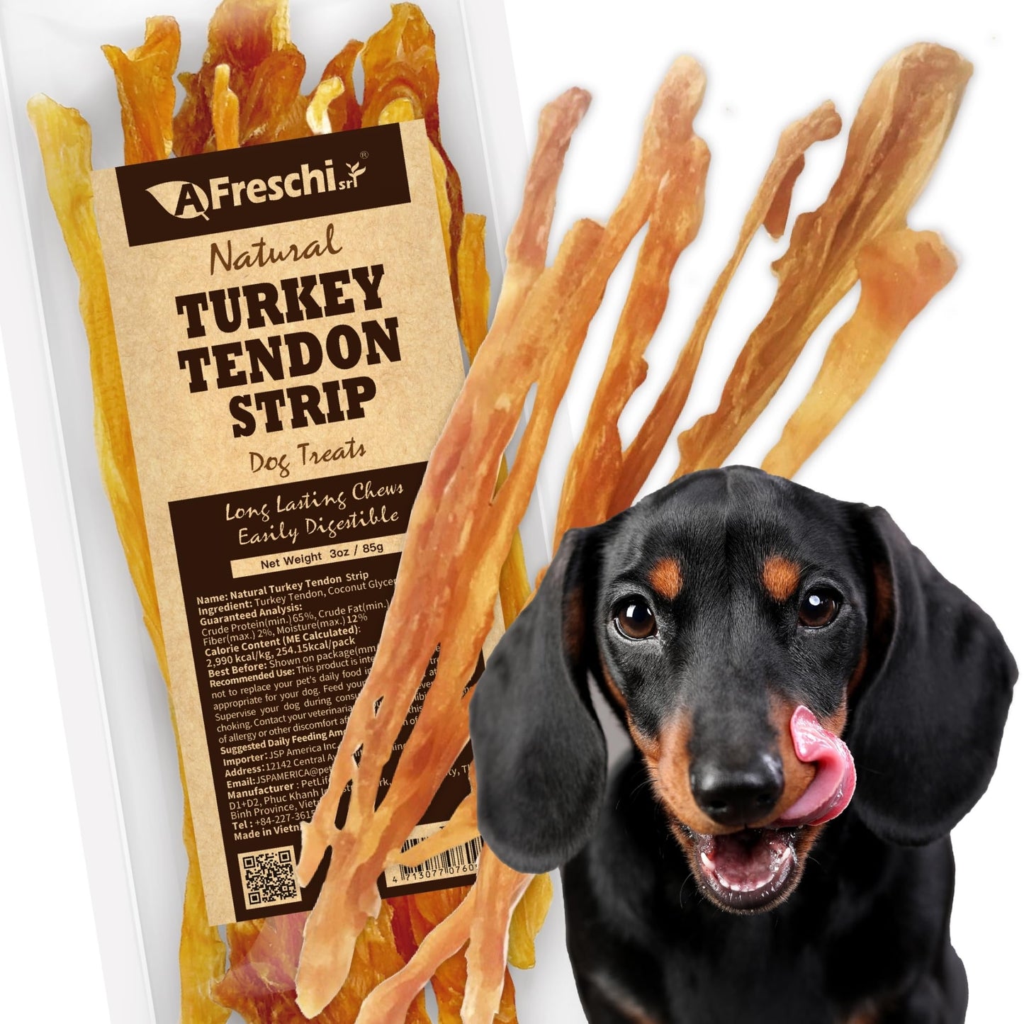 Afreschi Turkey Tendon for Dogs, Dog Treats for Signature Series, All Natural Human Grade Puppy Chew, Turkey Sourced from USA, Hypoallergenic, Rawhide Alternative, 1 Unit/Pack Strip