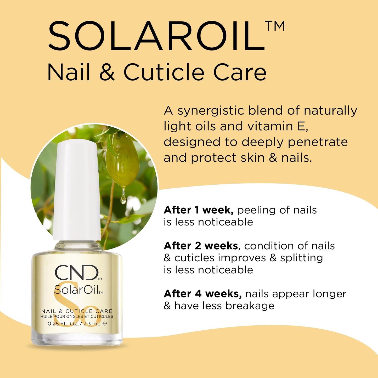 CND SolarOil Cuticle Oil, Natural Blend Of Jojoba, Vitamin E, Rice Bran and Sweet Almond Oils, Moisturizes and Conditions Skin, Pack Of 1, 0.25 Fl Oz