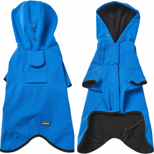 Blueberry Pet 14" Waterproof Dog Softshell Jacket, Hooded Raincoat and Windbreaker with Leash & Harness Hole, Dazzling Blue, Outdoor Rain Gear for Dogs