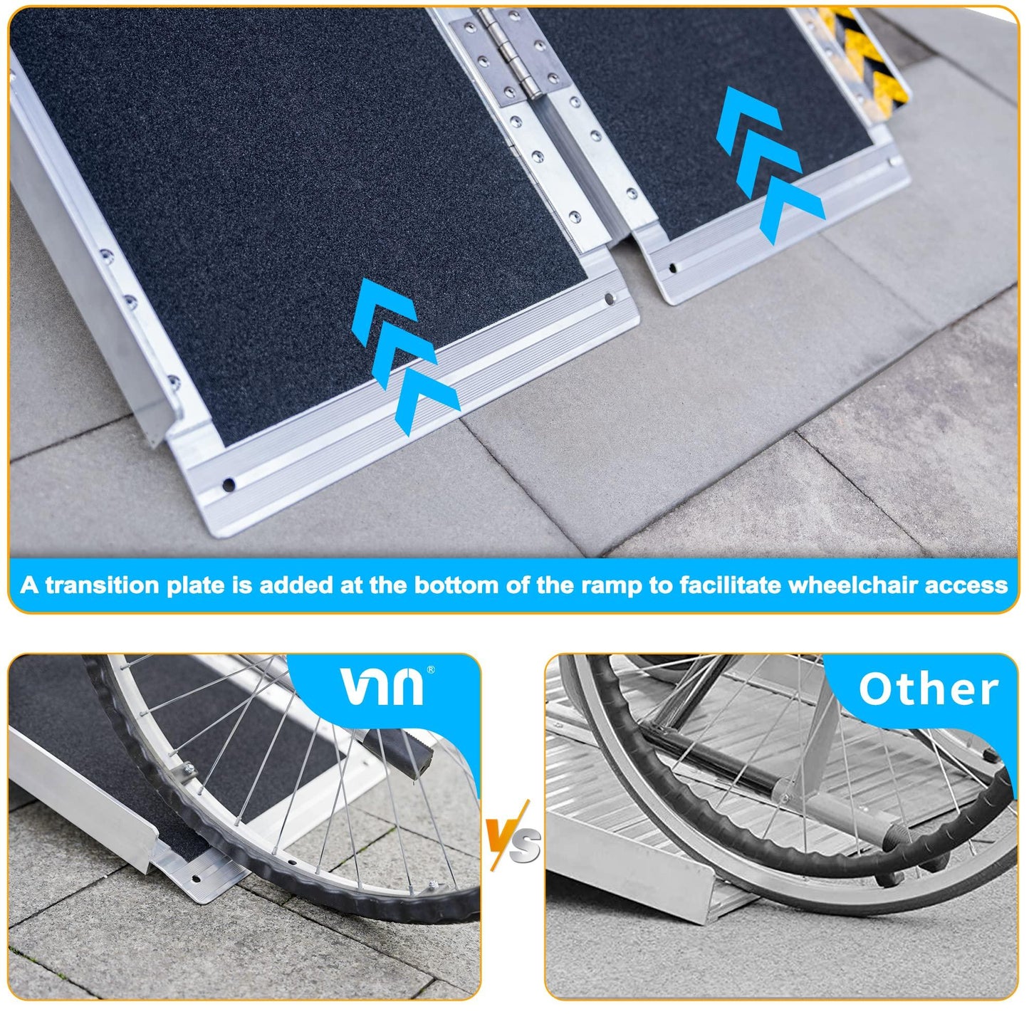 VNN Portable Wheelchair Ramp 4FT, Non-Slip Aluminum Folding Handicap Ramp, Door Threshold Wheelchair Ramps for Home, Wheel Chair Ramp for Home Steps, Scooter Ramp, Doorways