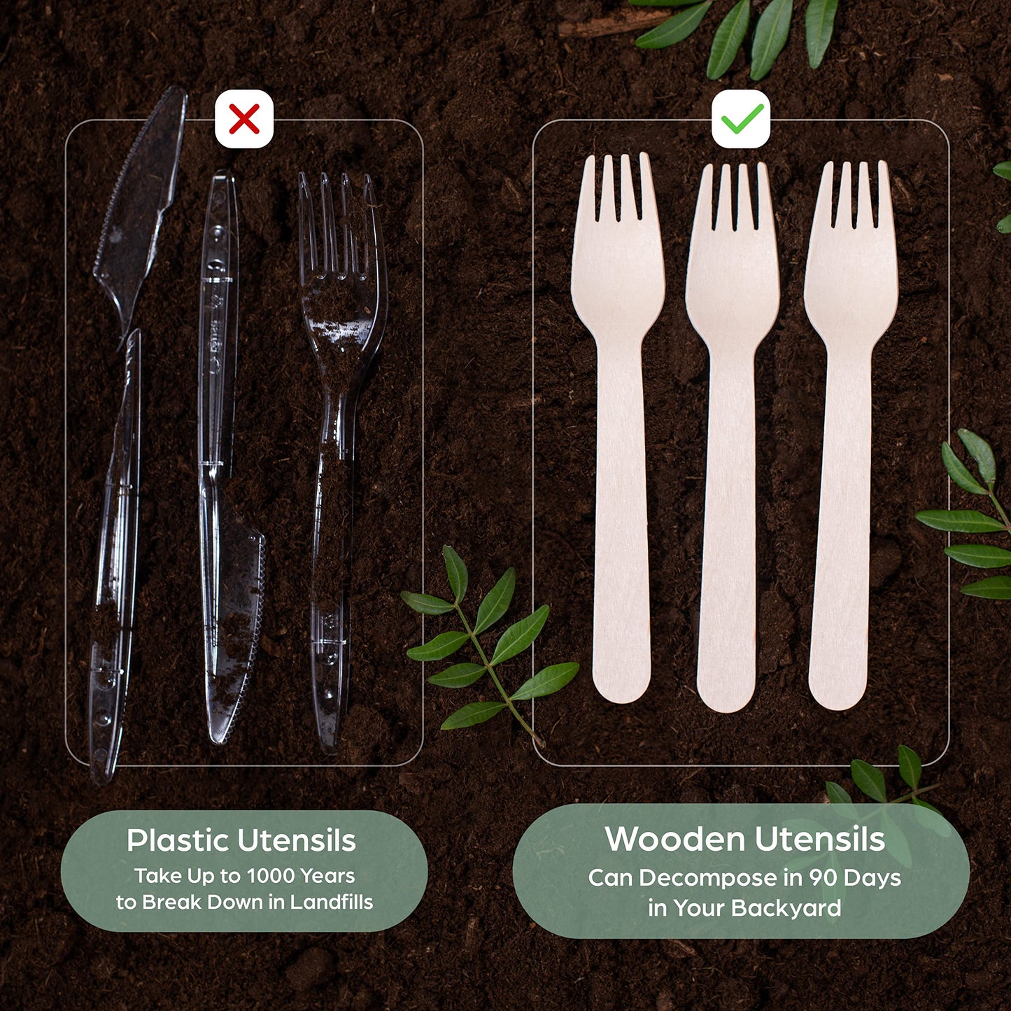 Wooden Disposable Forks - 300 Piece Wood Compostable Forks - Eco-Friendly Biodegradable Utensils for Party - Free From Plastic Cutlery Set - Disposable Cutlery Fork for Eating - Compostable Utensils