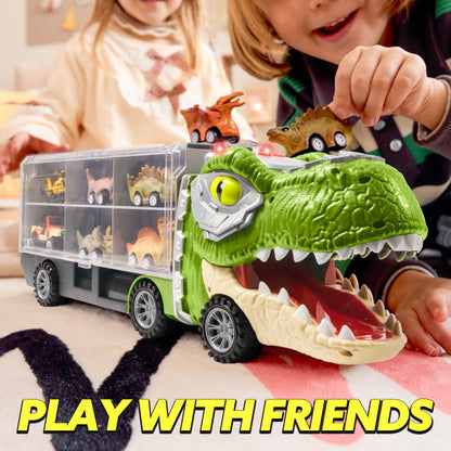 JOYIN 13 in 1 Dinosaur Toys for Kids 3-5, Dinosaur Truck with 12 Pull Back Cars, Dinosaur Cars Set, Birthday Gifts Toys for 3 4 5+ Year Old Boy, Transport Carrier Truck for Toddlers 3-4 Years