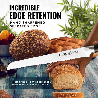 Cutluxe Bread Knife – 10" Serrated Knife for Homemade, Sourdough Bread – Forged High Carbon German Steel – Full Tang & Razor Sharp – Ergonomic Handle Design – Artisan Series