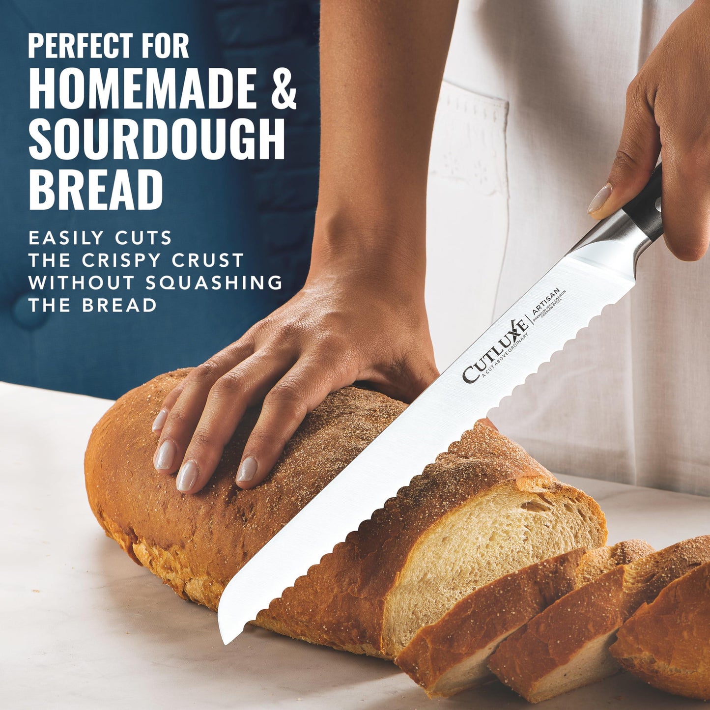 Cutluxe Bread Knife – 10" Serrated Knife for Homemade, Sourdough Bread – Forged High Carbon German Steel – Full Tang & Razor Sharp – Ergonomic Handle Design – Artisan Series