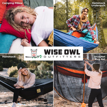 Wise Owl Outfitters Camping Hammock - Camping Essentials, Portable Hammock w/Tree Straps Up to 400lbs, Hammock for Outside, Hiking, and Travel - Single, Navy and Light Blue