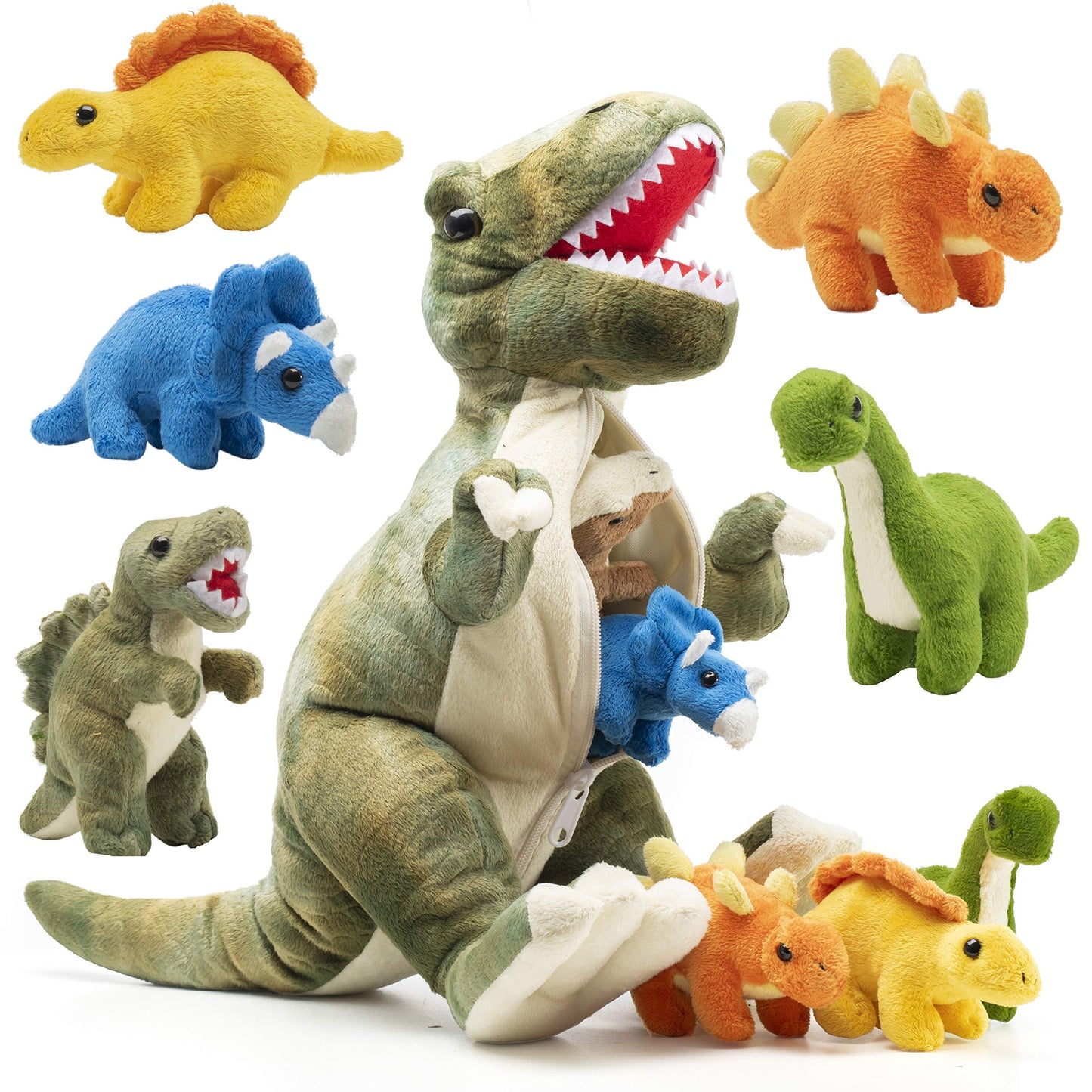 PREXTEX Dinosaur Stuffed Animal Set - 15-Inch T-Rex with 5 Prehistoric Plush Dinosaur Zipped Inside - Dinosaur Toys and Dinosaur Plushies for Imaginative Play - Thoughtful Gift for Kids Aged 3 and Up