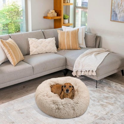 Best Friends by Sheri The Original Calming Donut Dog and Cat Bed in Shag Fur, Taupe, Small, 23x23