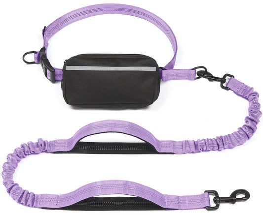 iYoShop Hands Free Dog Leash with Zipper Pouch, Dual Padded Handles and Durable Bungee for Walking, Jogging and Running Your Dog (Large, 25-120 lbs, Lavender)