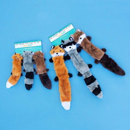 ZippyPaws Skinny Peltz - Fox, Raccoon, & Squirrel - No Stuffing Squeaky Dog Toys, Unstuffed Chew Toy for Small & Medium Breeds, Bulk Multi-Pack of 3 Soft Plush Toys, Flat No Stuffing Puppy Toys - 11"