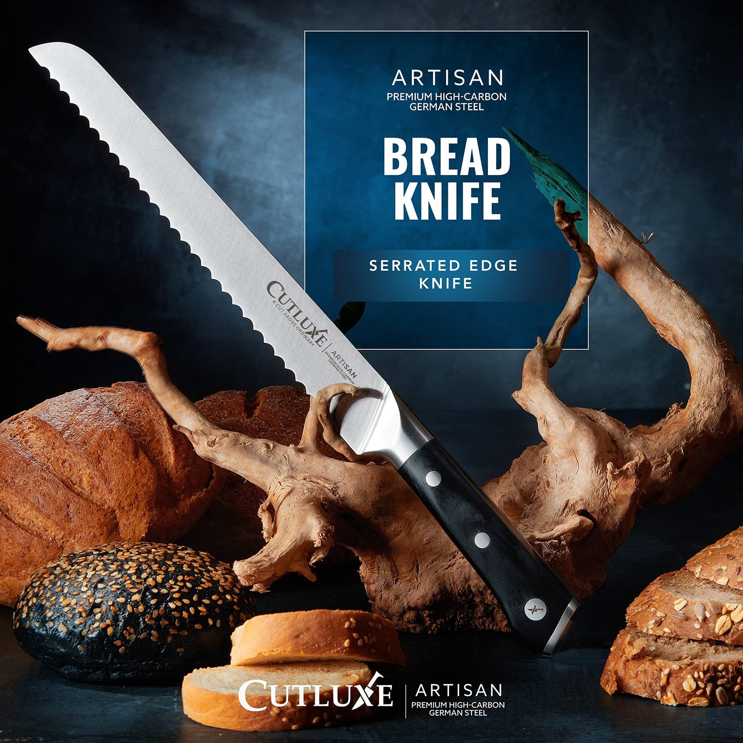 Cutluxe Bread Knife – 10" Serrated Knife for Homemade, Sourdough Bread – Forged High Carbon German Steel – Full Tang & Razor Sharp – Ergonomic Handle Design – Artisan Series