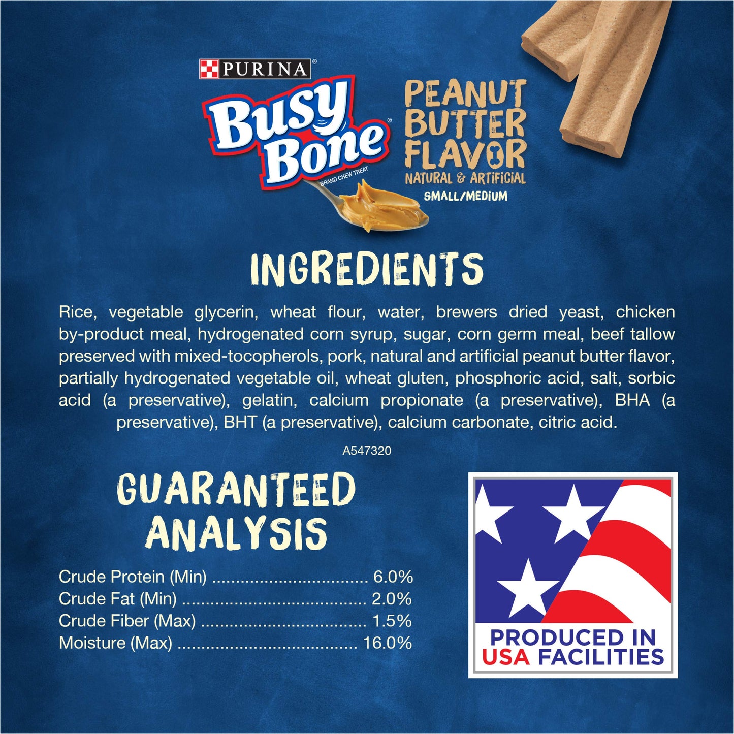 Purina Busy Bone Made in USA Facilities, Long Lasting Small/Medium Breed Adult Dog Chews, Peanut Butter Flavor - 10 ct. Pouch