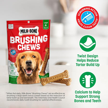 Milk-Bone Original Brushing Chews 25 Large Daily Dental Dog Treats Scrubbing Action Helps Clean Teeth