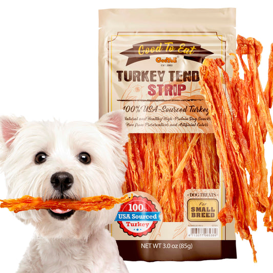 Gootoe Turkey Tendon Dog Treats – 100% USA-Sourced, Natural Snack, Premium Training Chews, Hypoallergenic, Reseal Value Bags, Size for Small Dogs, Strip (Small) 3oz/Pack