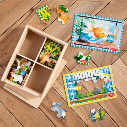 Melissa & Doug Pets 4-in-1 Wooden Jigsaw Puzzles in a Storage Box (48 pcs) - FSC Certified