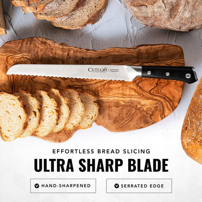 Cutluxe Bread Knife – 10" Serrated Knife for Homemade, Sourdough Bread – Forged High Carbon German Steel – Full Tang & Razor Sharp – Ergonomic Handle Design – Artisan Series