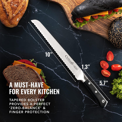 Cutluxe Bread Knife – 10" Serrated Knife for Homemade, Sourdough Bread – Forged High Carbon German Steel – Full Tang & Razor Sharp – Ergonomic Handle Design – Artisan Series